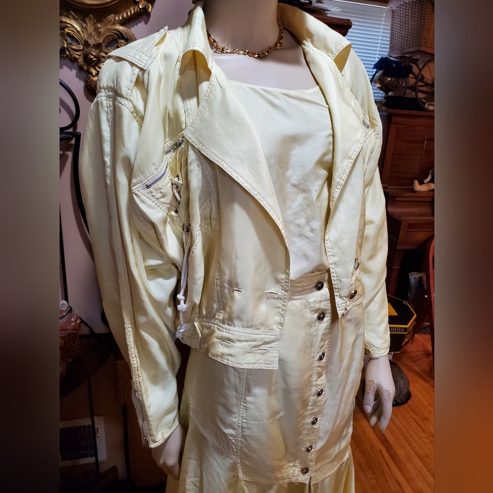 70's TRAMWAY 3 piece SILK Boho Jacket corset Rope Asymmetrical Skirt Designer